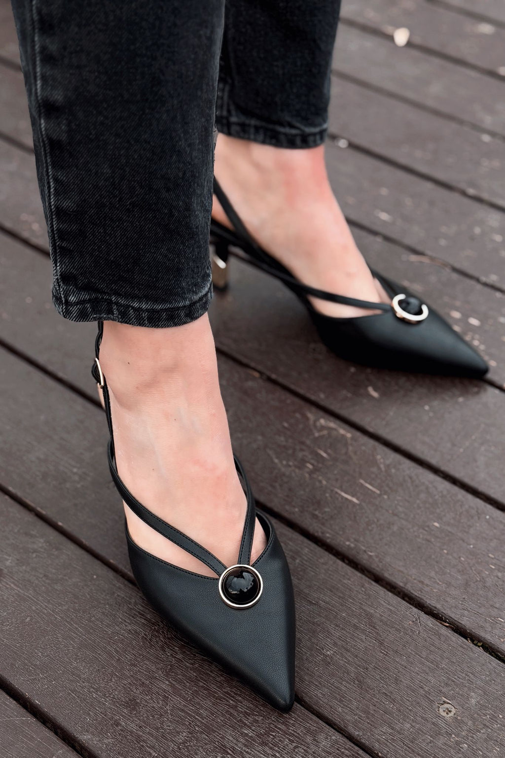 Lorisse Black Faux Leather Women's Stilettos