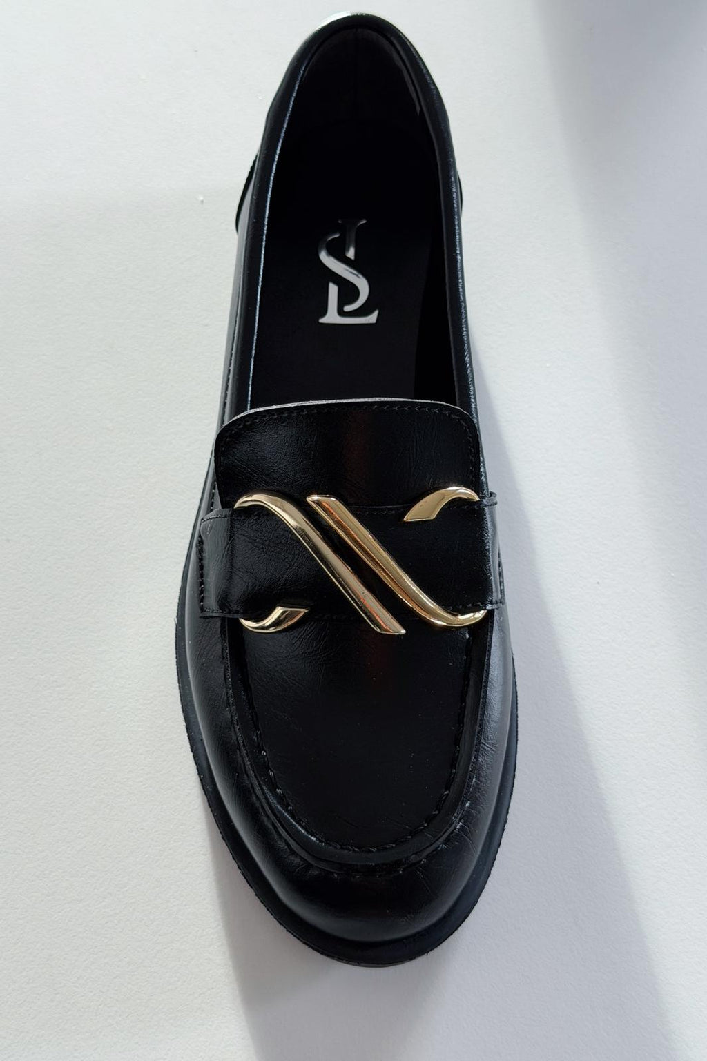 Vantor Black Faux Leather Buckle Detail Women's Loafers
