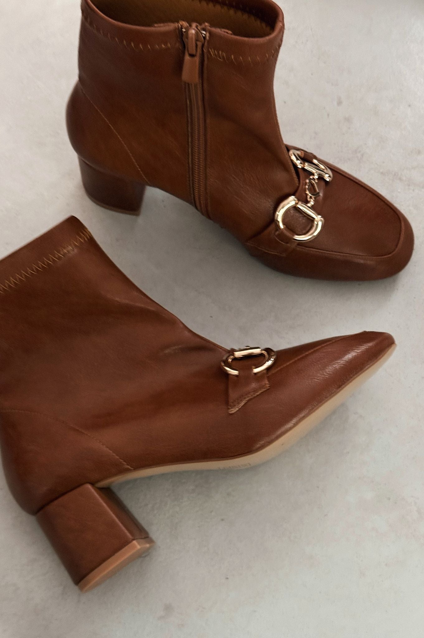 Daniwyo Taupe Faux Leather Stretch Women's Boots