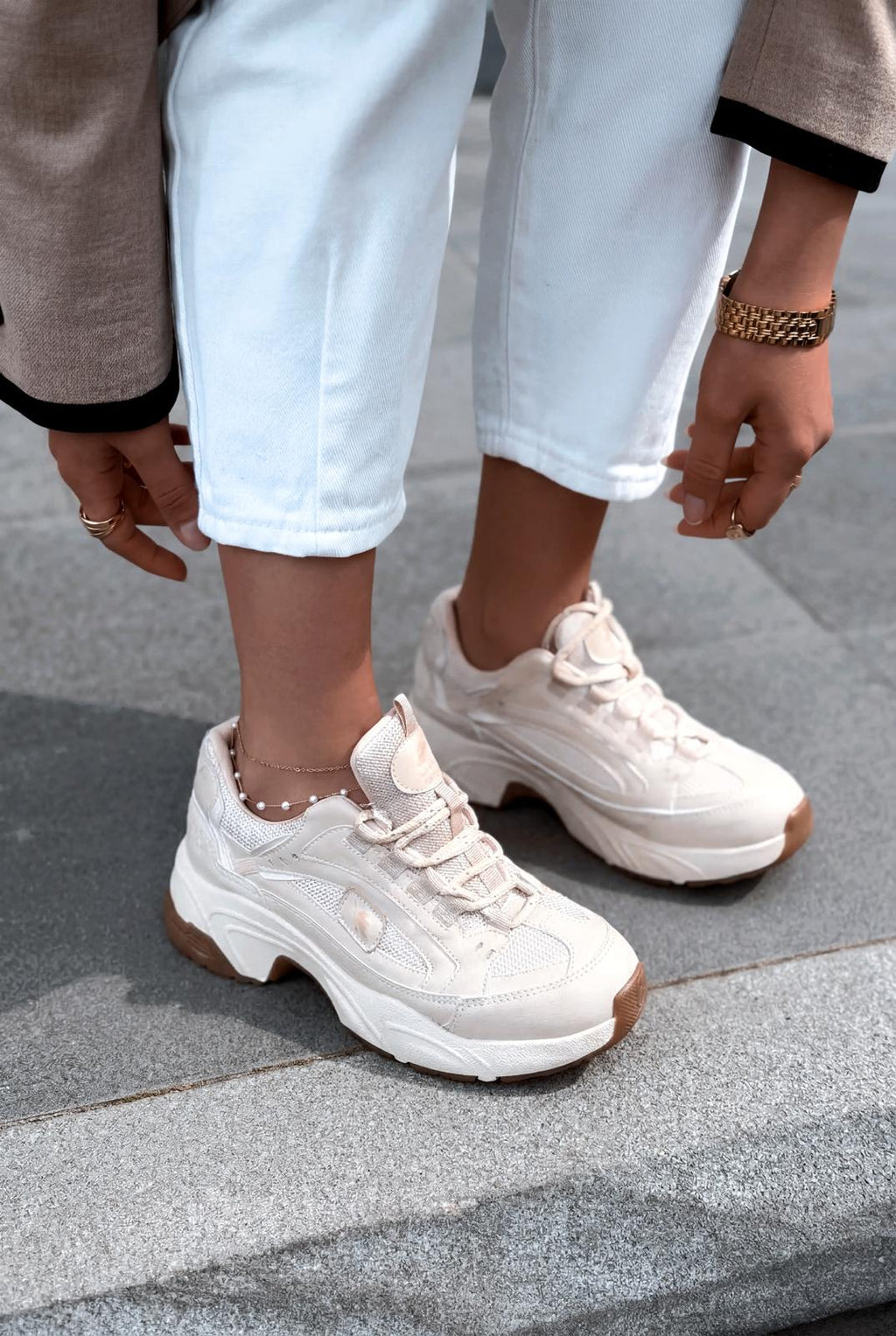 Norser Beige Genuine Leather Women's Sneakers
