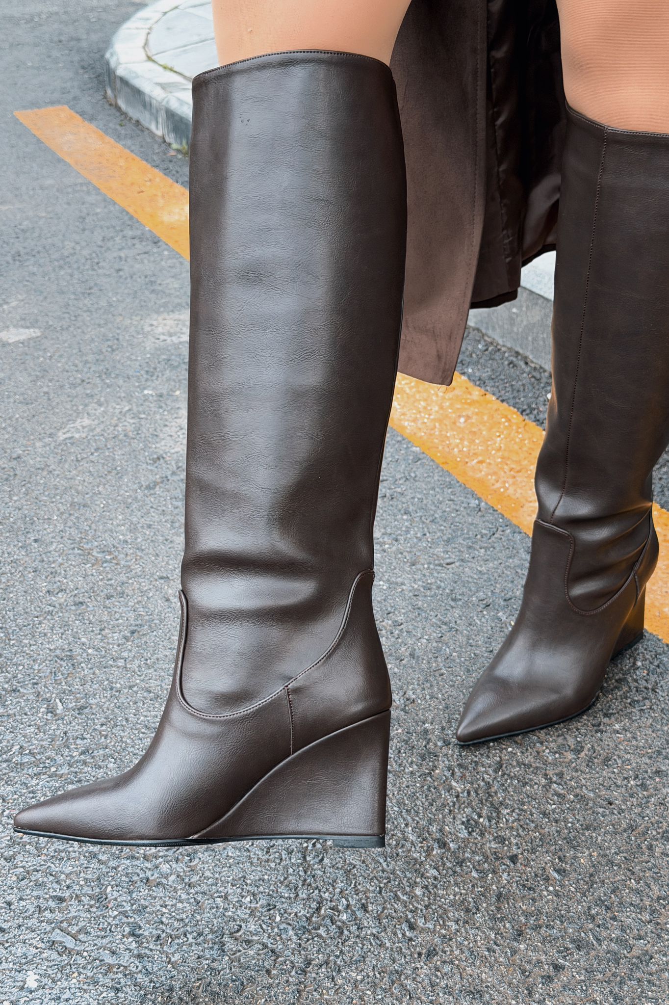Ravita Light Brown Faux Leather Wedge Heel Women's Boots