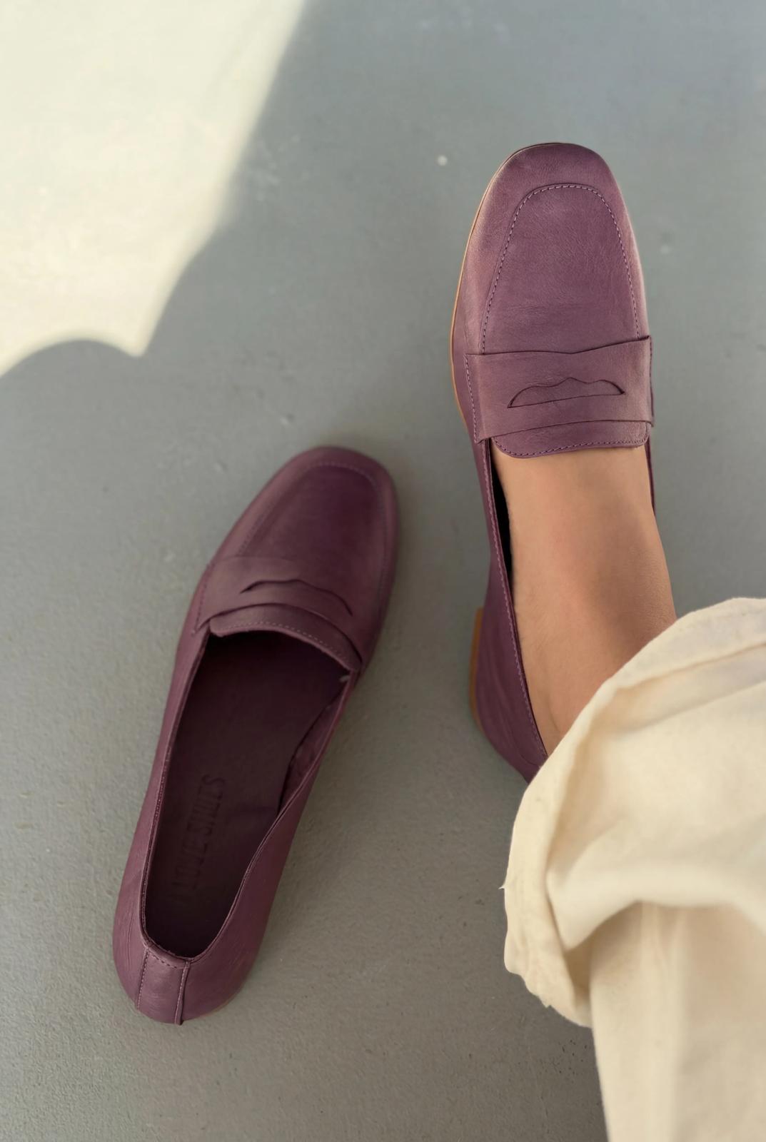 Melniel Purple Genuine Leather Women's Loafers