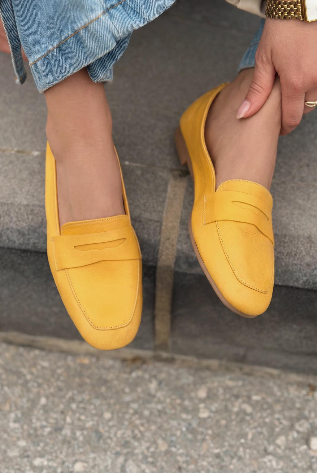 Melniel Yellow Genuine Leather Women's Loafers