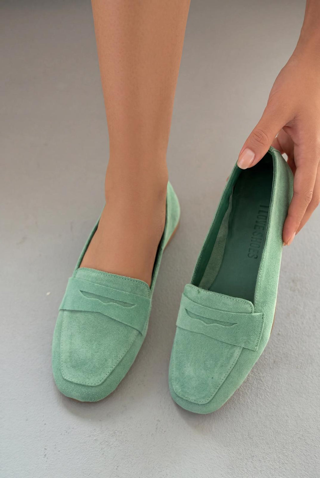 Melniel Green Genuine Suede Women's Loafers
