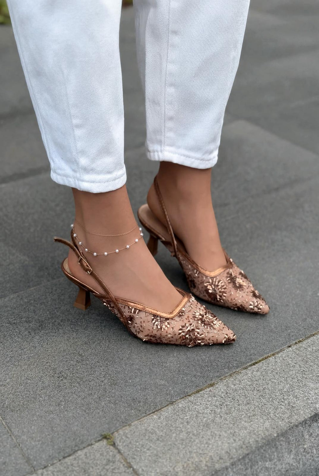 Serona Bronze Embroidered Women's Stilettos