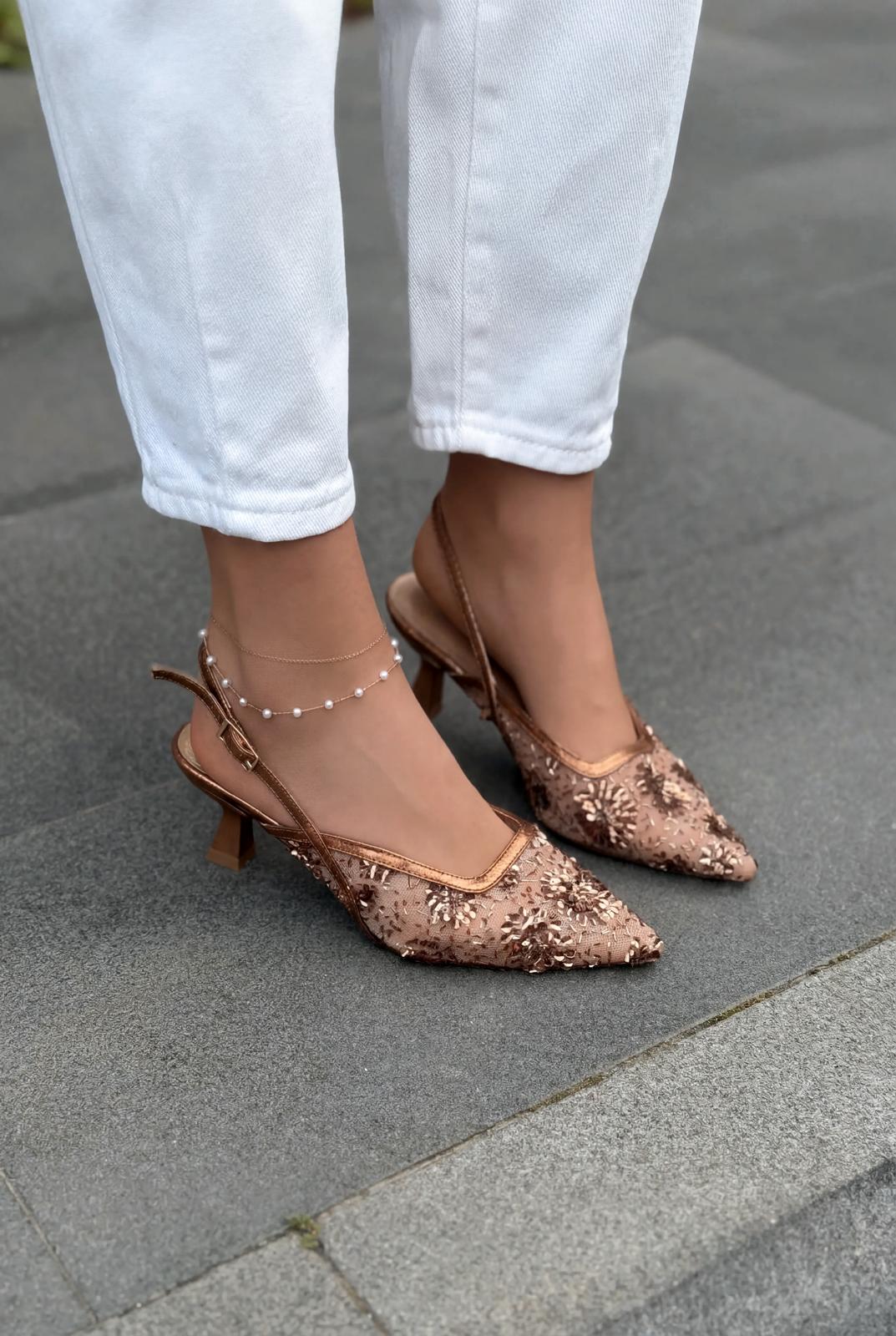 Serona Bronze Embroidered Women's Stilettos