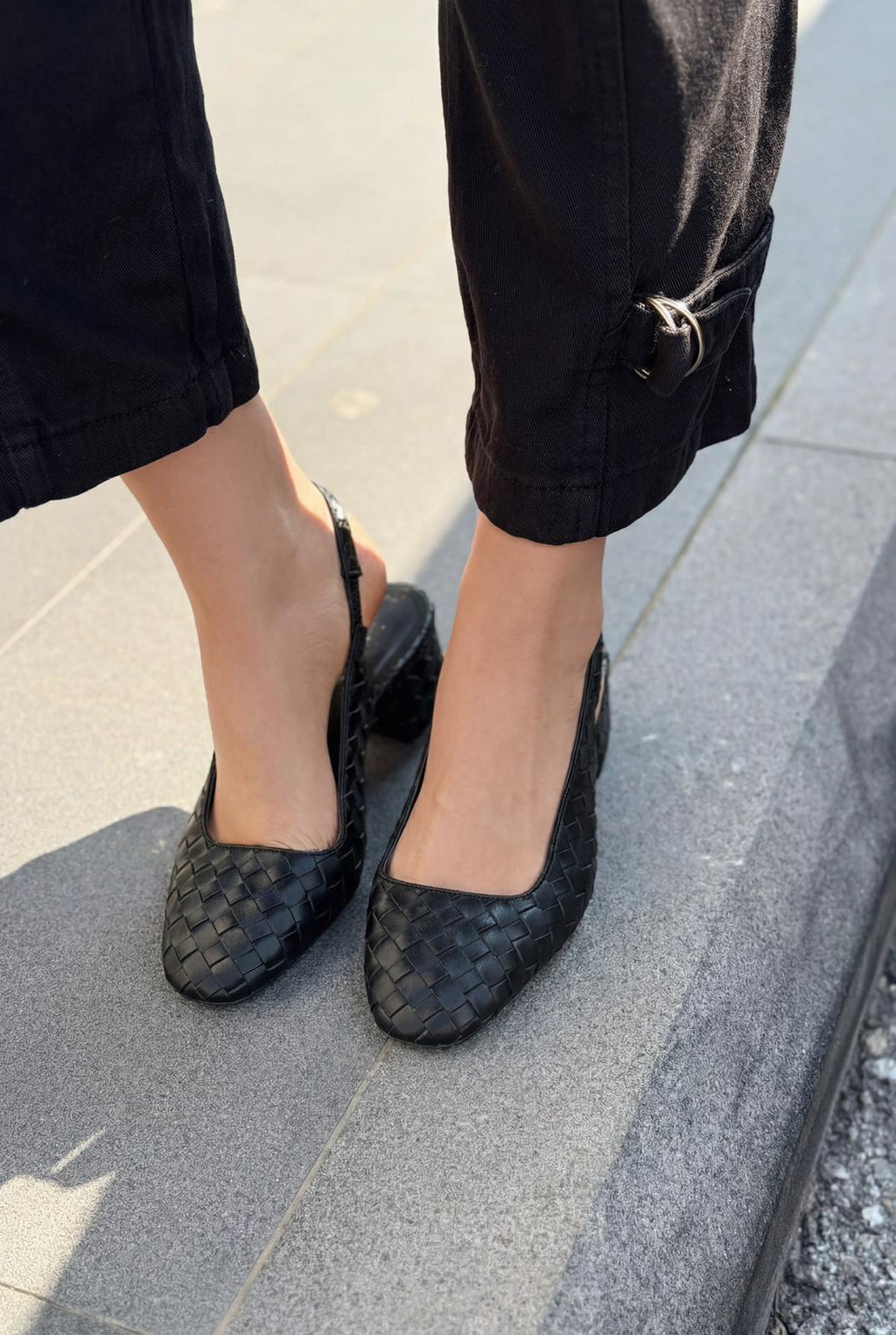 Solen Black Faux Leather Woven Detail Women's Mary Jane