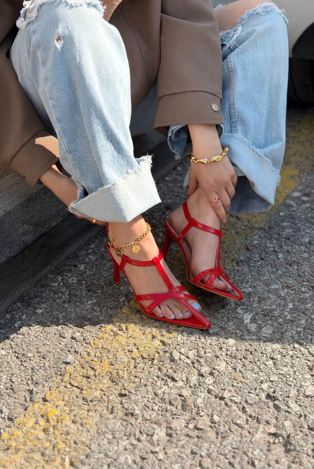 Morlen Red Patent Faux Leather Pumps Sandals