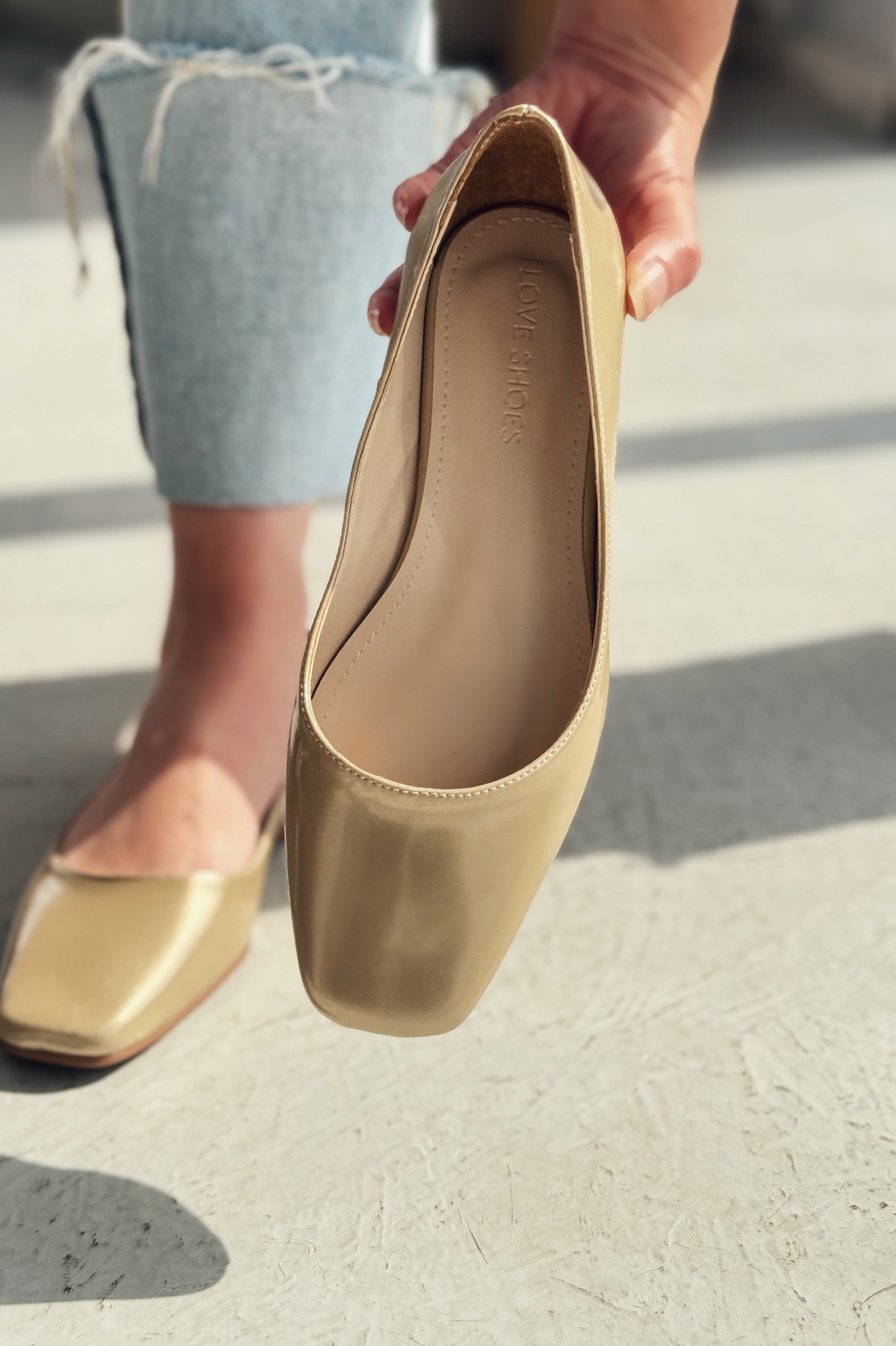 Canris Gold Faux Leather Women's Square Toe Mary Jane Flats