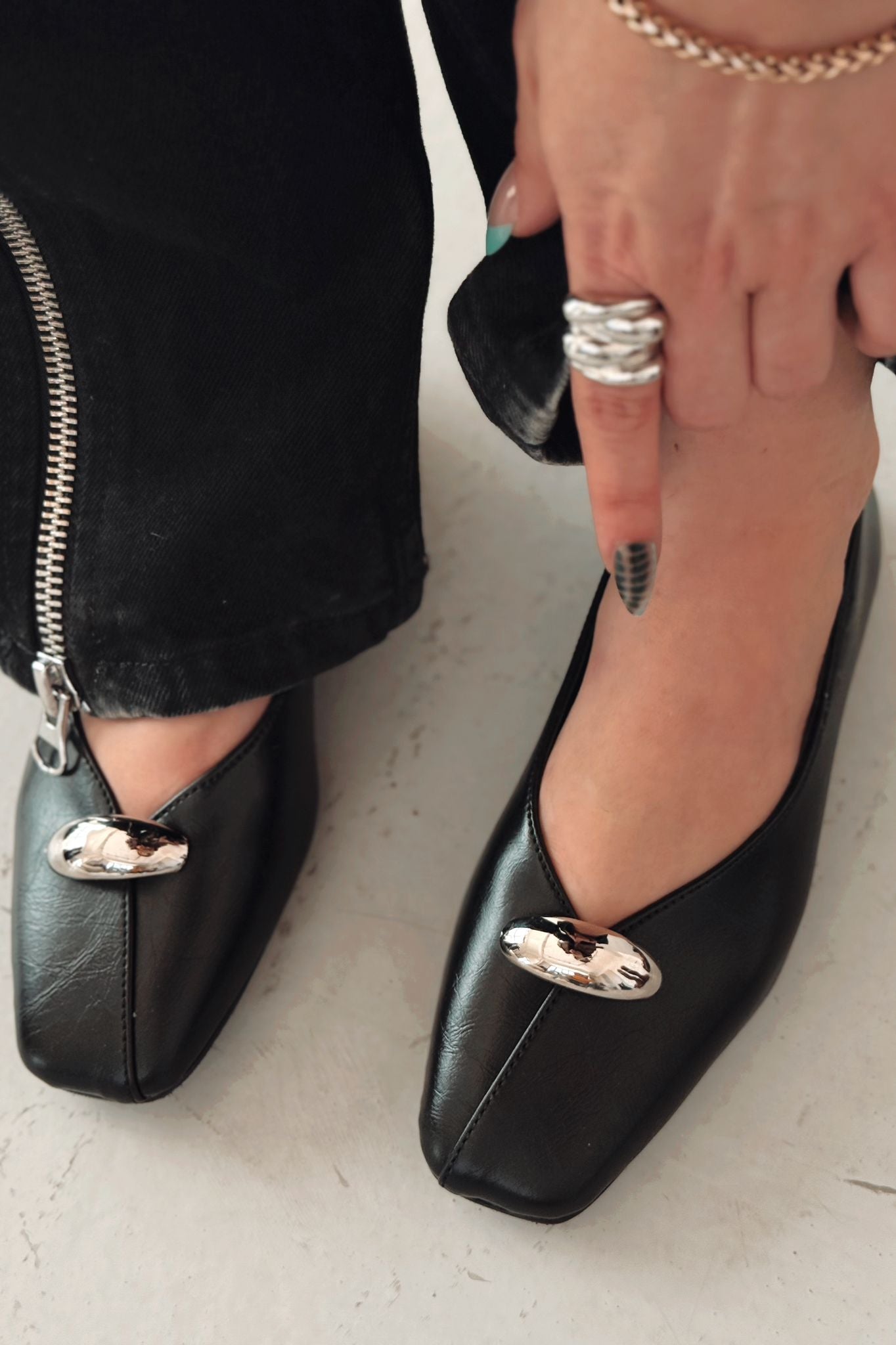 Tormel Black Faux Leather Women's Flats