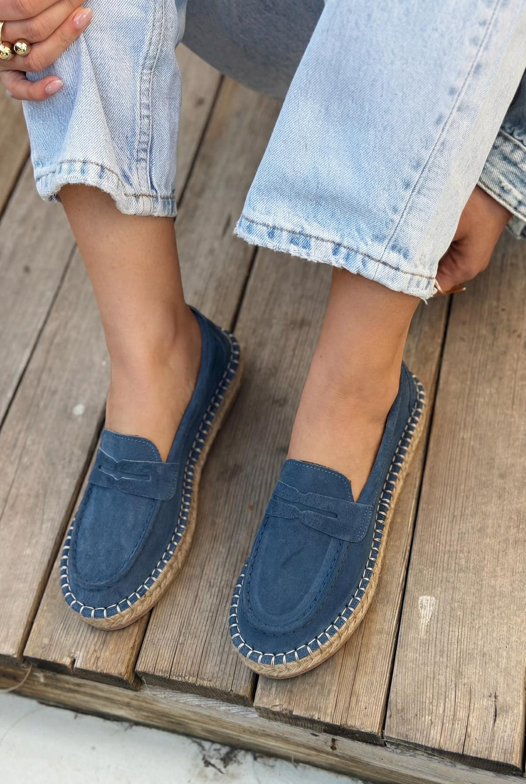 Celure Blue Genuine Suede Women's Espadrille Loafers