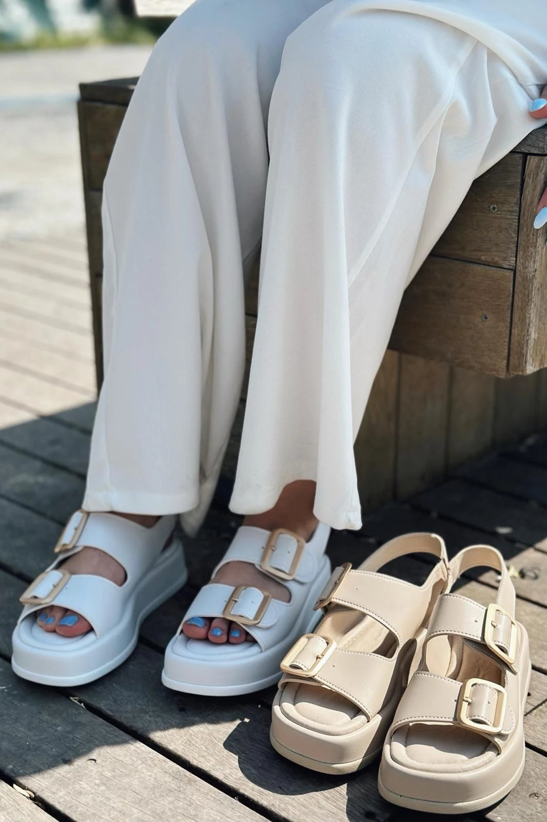 Torens Nude Faux Leather Buckle Detail Sandals