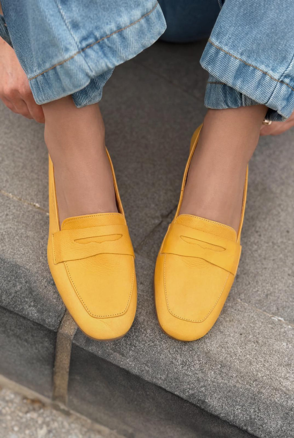 Melniel Yellow Genuine Leather Women's Loafers