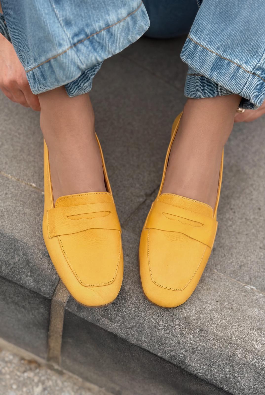 Melniel Yellow Genuine Leather Women's Loafers