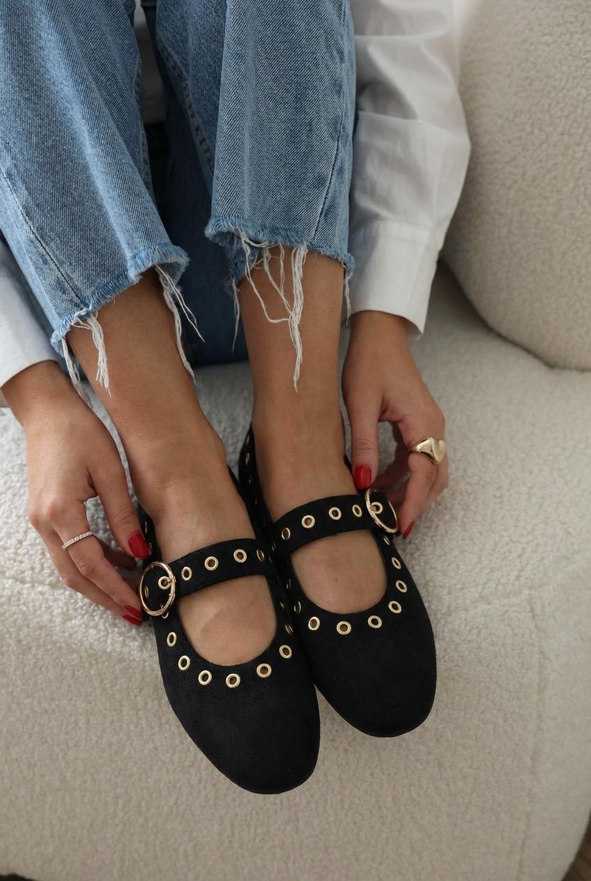 Dorin Black Suede Studded Women's Flats