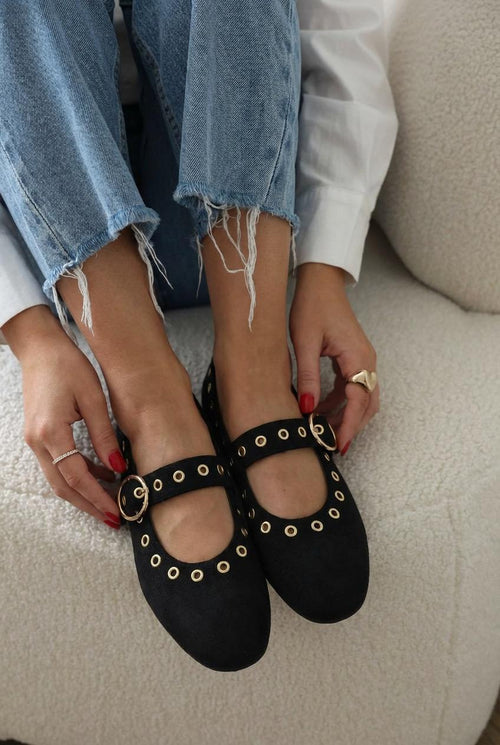 Dorin Black Suede Studded Women's Flats