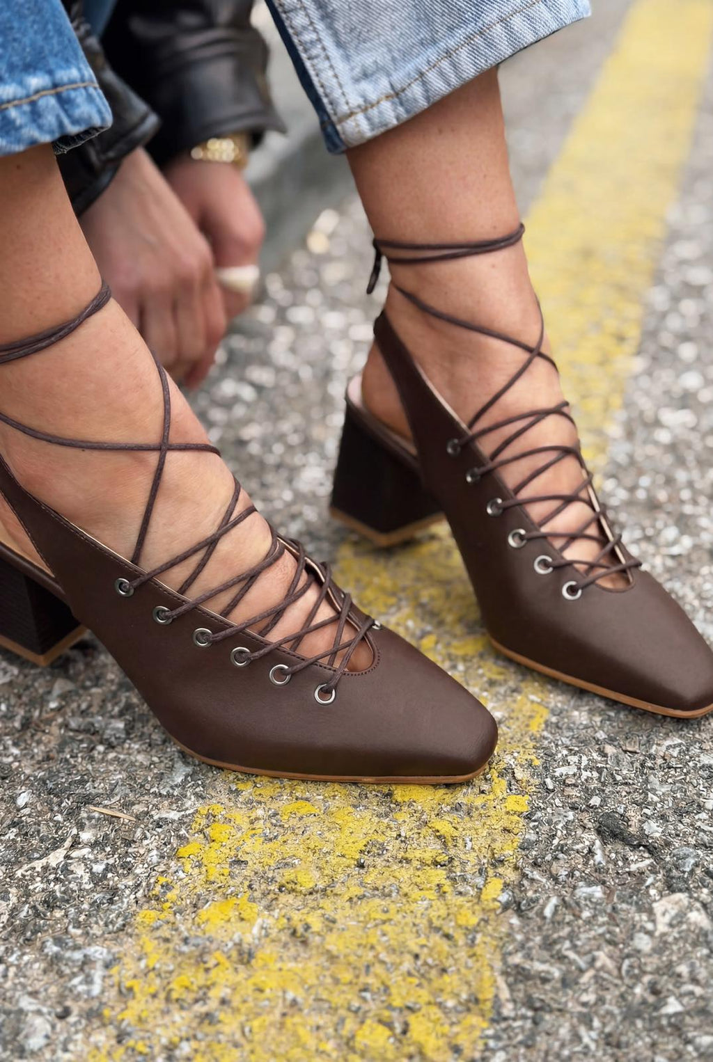 Yorella Dark Brown Faux Leather Women's Pumps