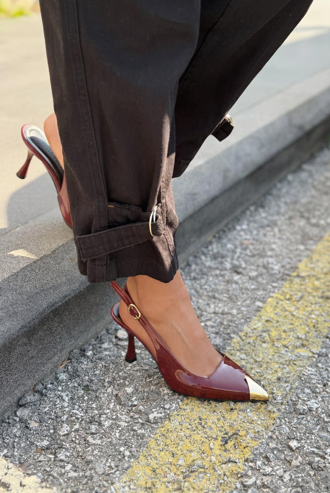Caligo Burgundy Patent Faux Leather Stilettos
