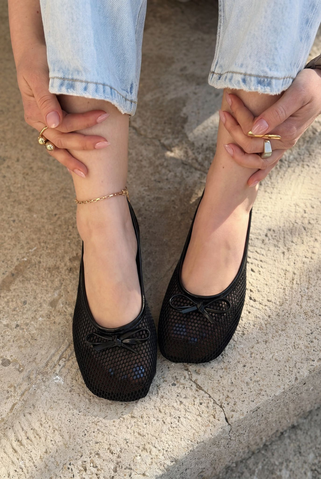 Torina Black Mesh Women's Flats
