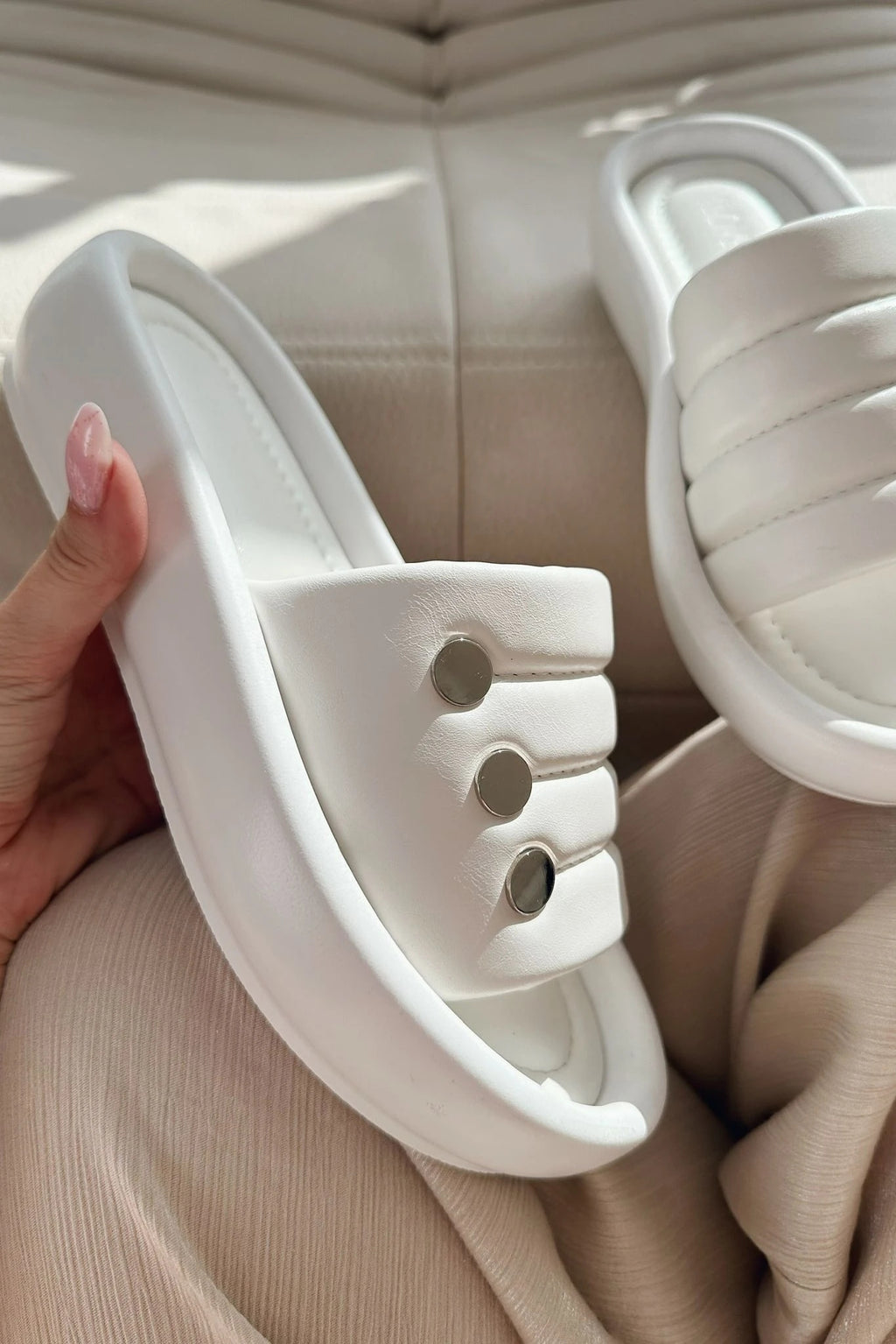 Roly White Faux Leather Studded Women's Mules