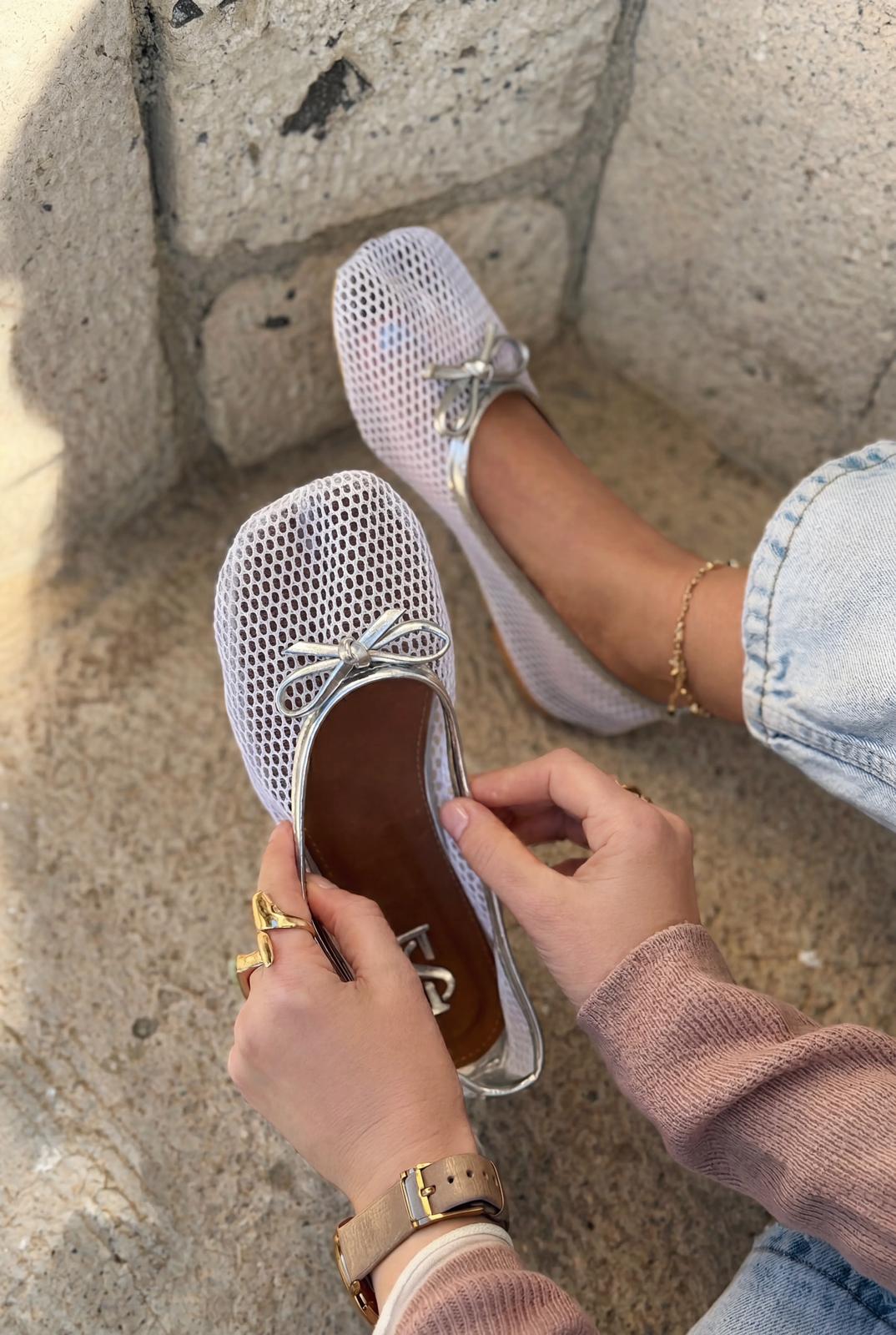 Torina White Mesh Women's Flats