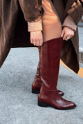 Roviles Women's Boots Burgundy Crinkled Patent Faux Leather