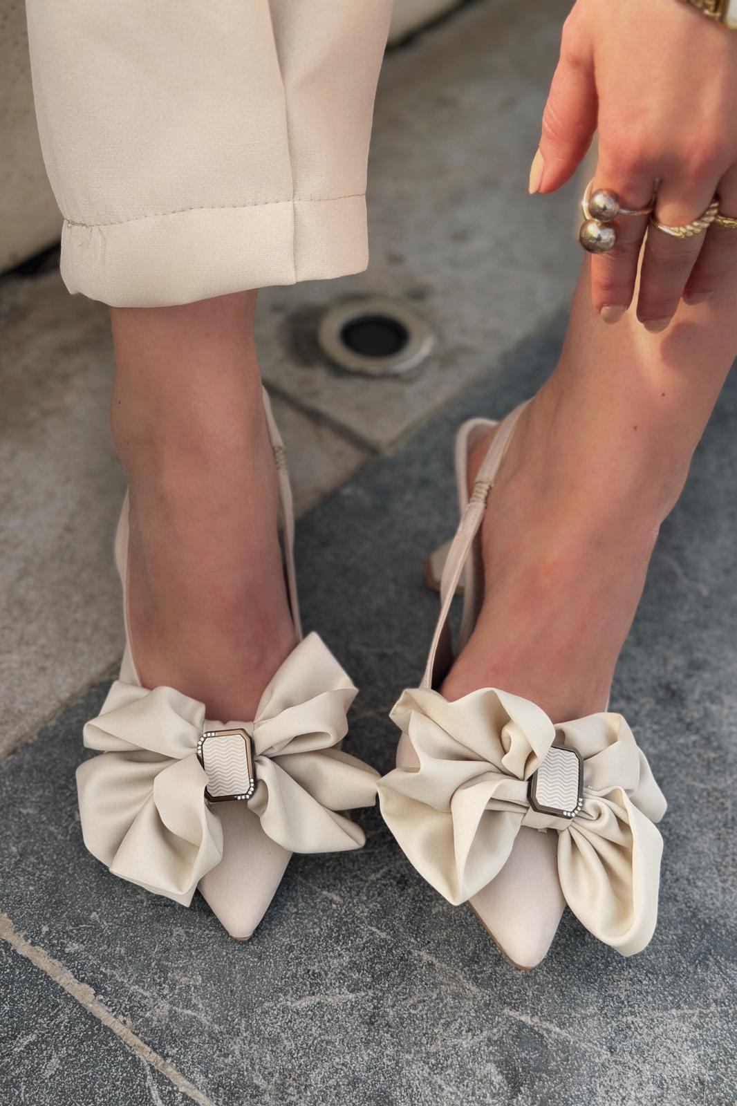 Velune Beige Satin Bow Detail Stiletto