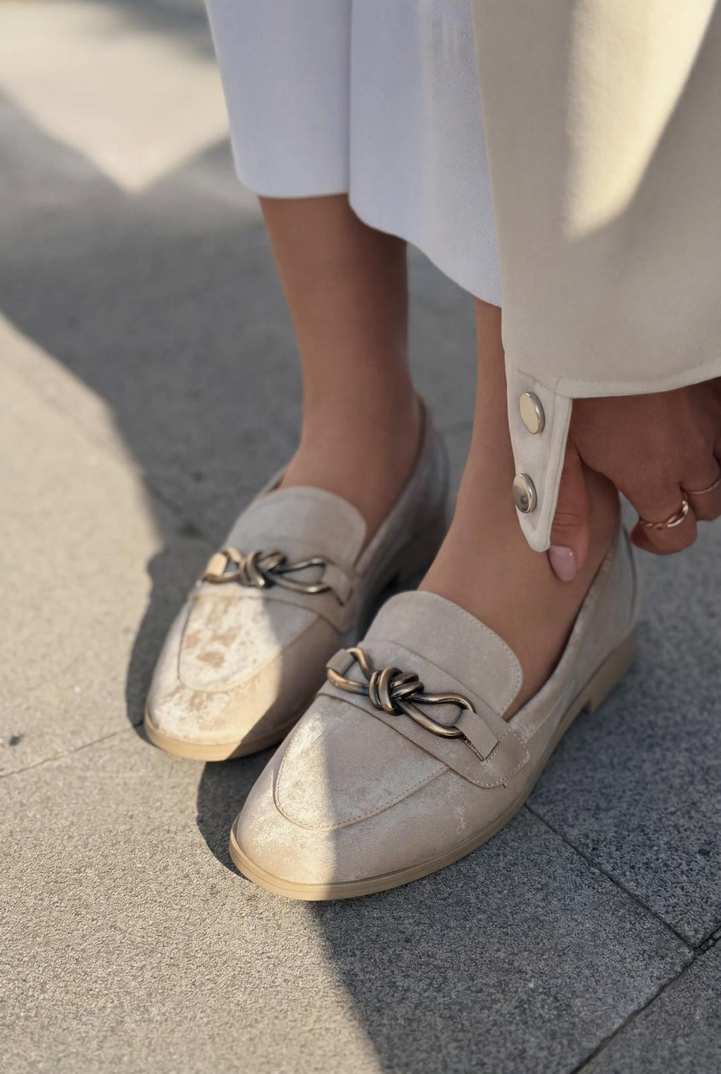 Kastora Beige Satin Women's Loafers