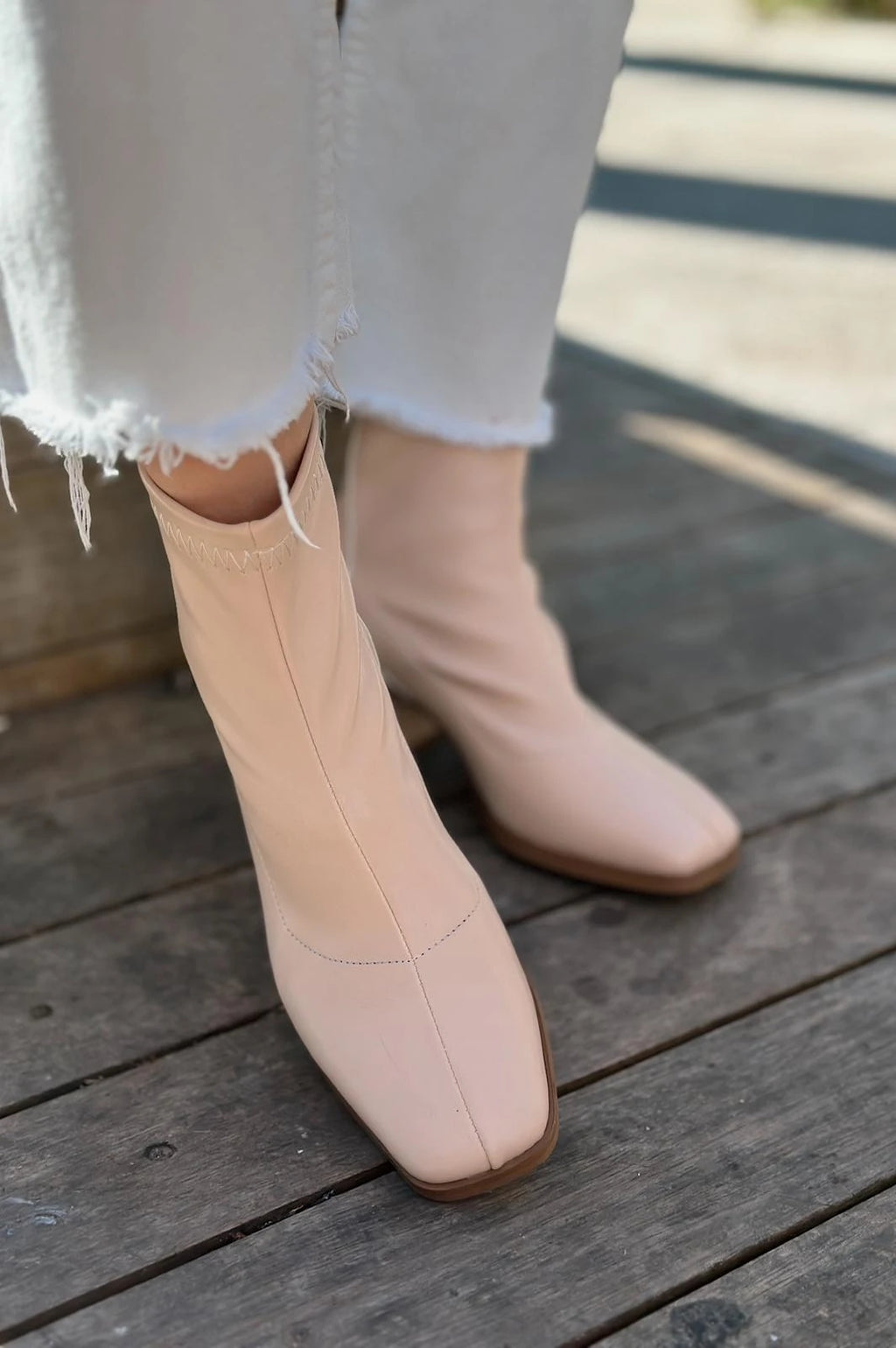 Daviyo Nude Faux Leather Stretch Women's Boots