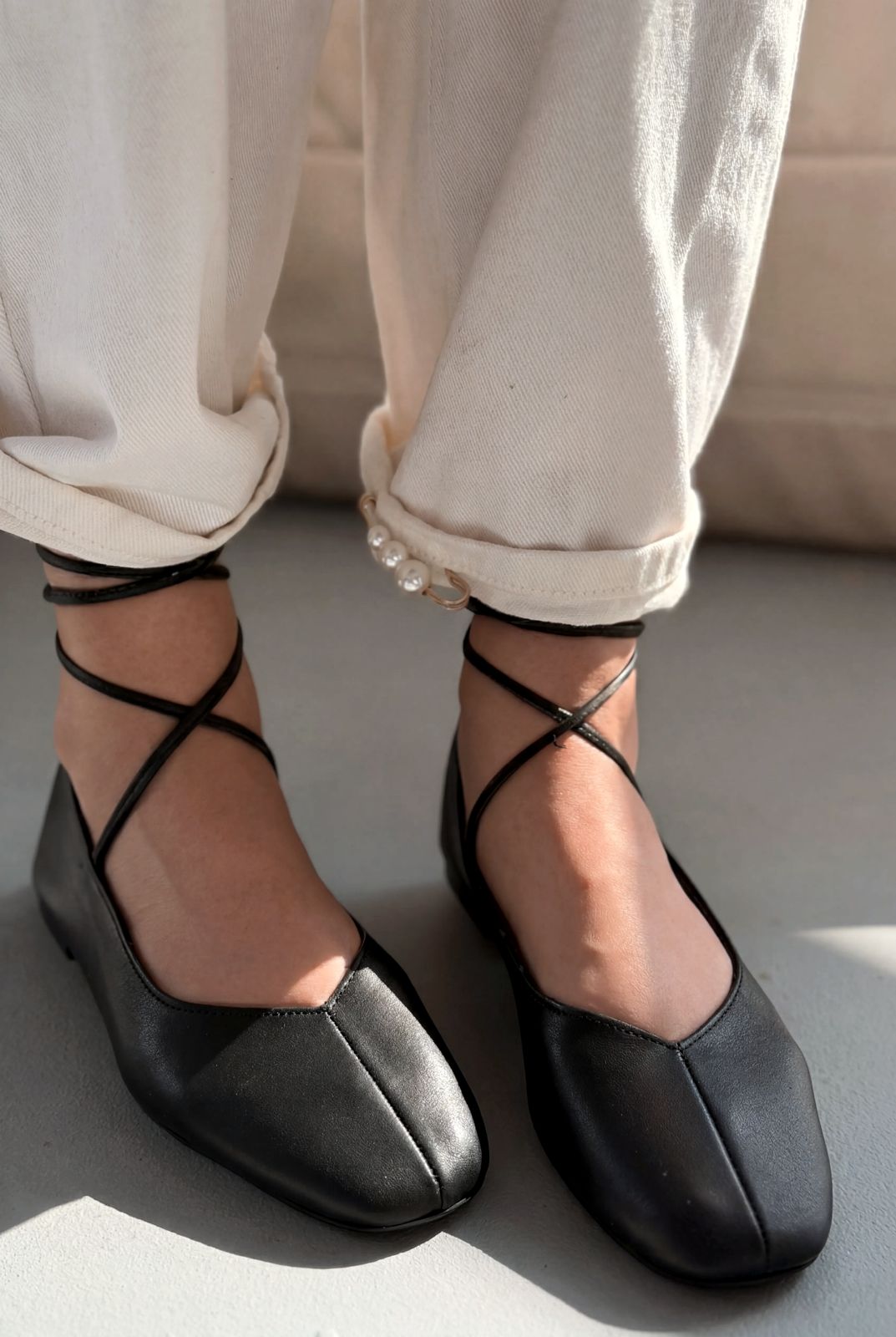 Morven Black Genuine Leather Women's Flats