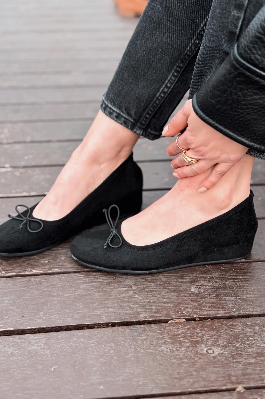 Stellor Black Suede Women's Wedge Heel Flats