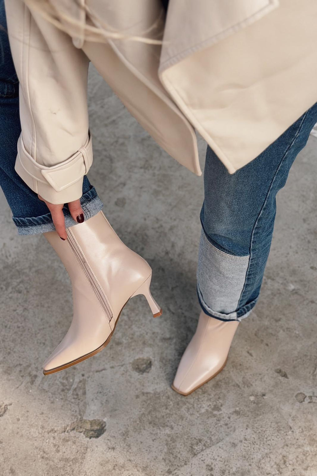 Alderie Beige Faux Leather Women's Pumps Boots