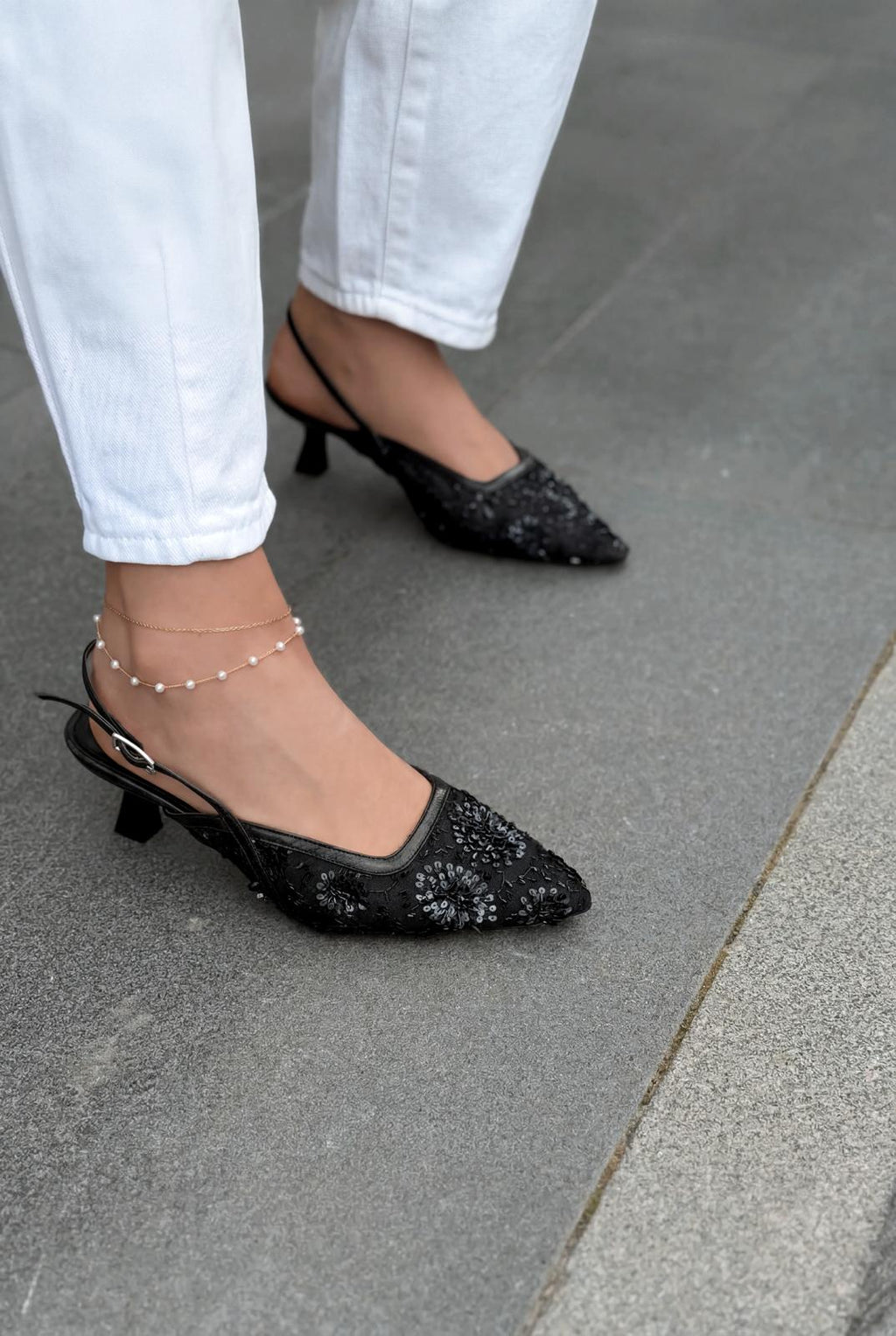 Serona Black Embroidered Women's Stilettos