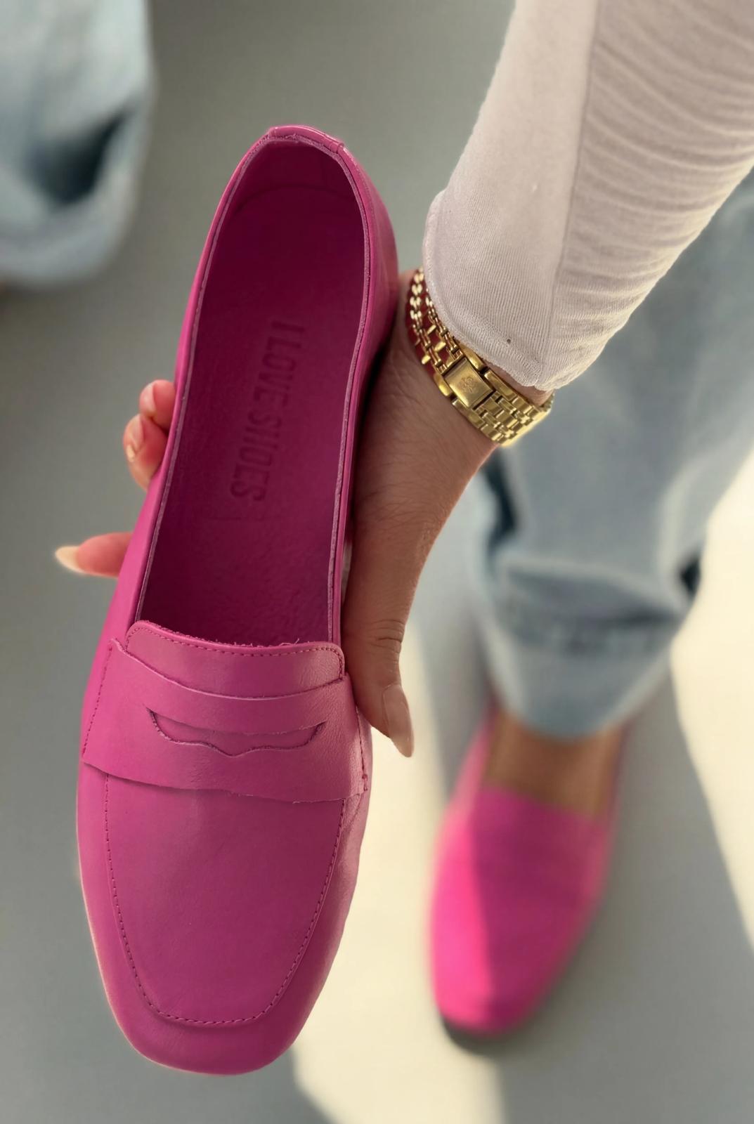 Melniel Fuchsia Genuine Leather Women's Loafers