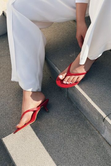 Arlene Red Faux Leather Women's Pumps Thong Sandals