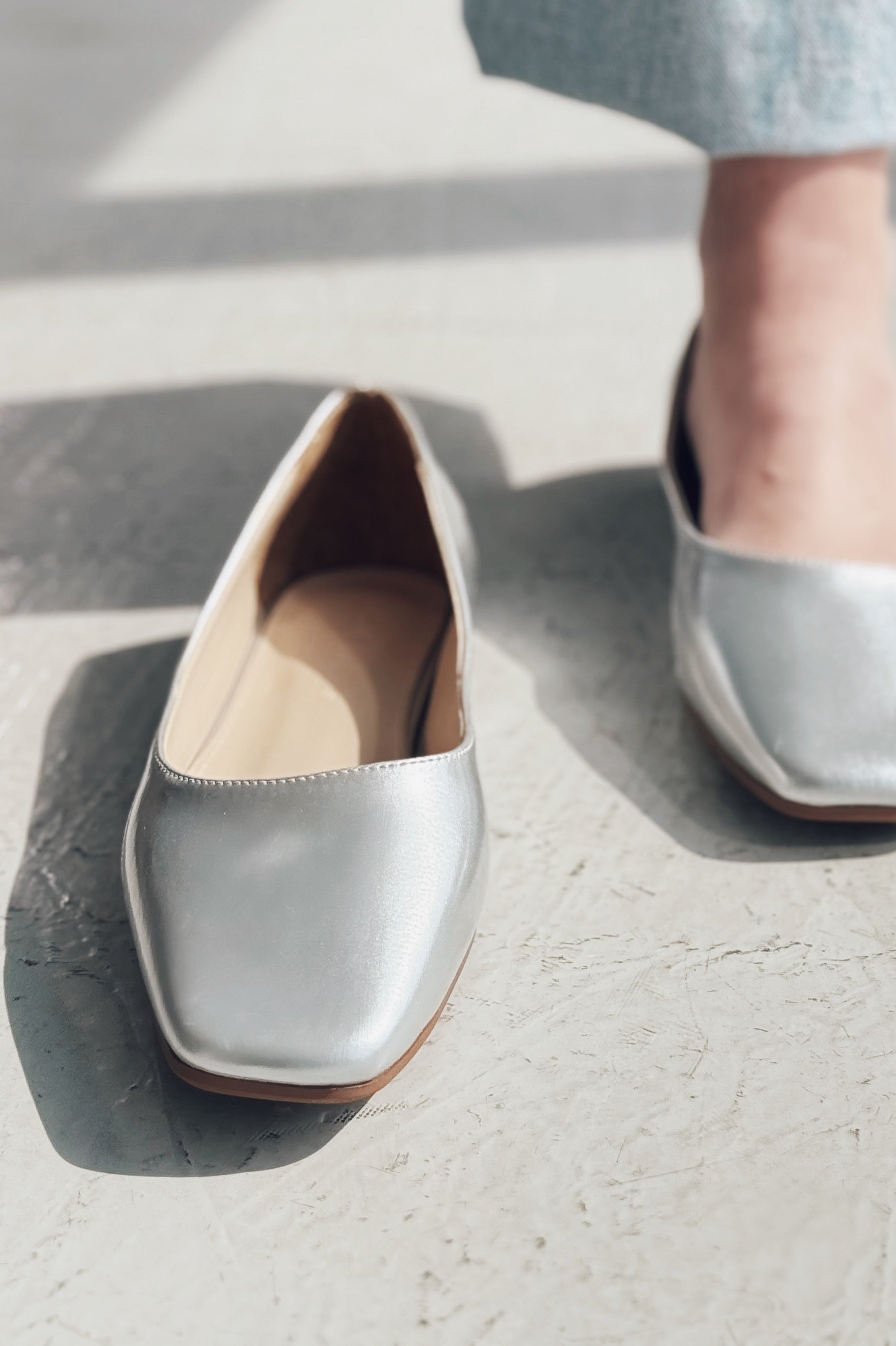 Canris Silver Faux Leather Women's Square Toe Mary Jane Flats