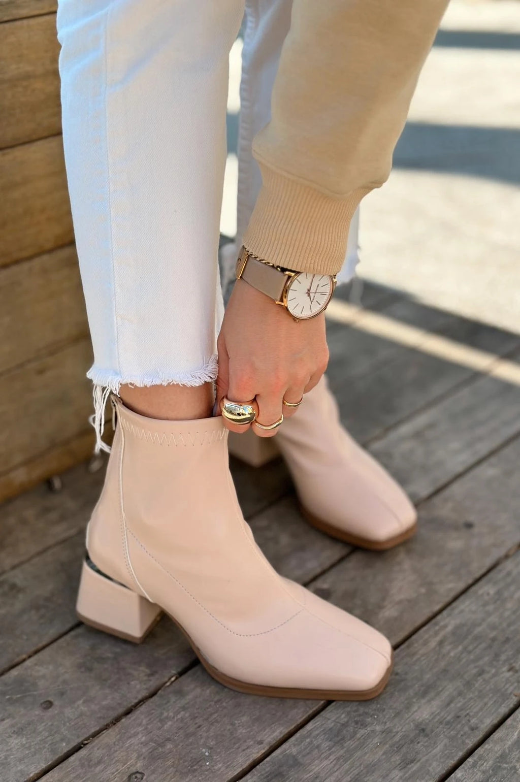 Daviyo Nude Faux Leather Stretch Women's Boots