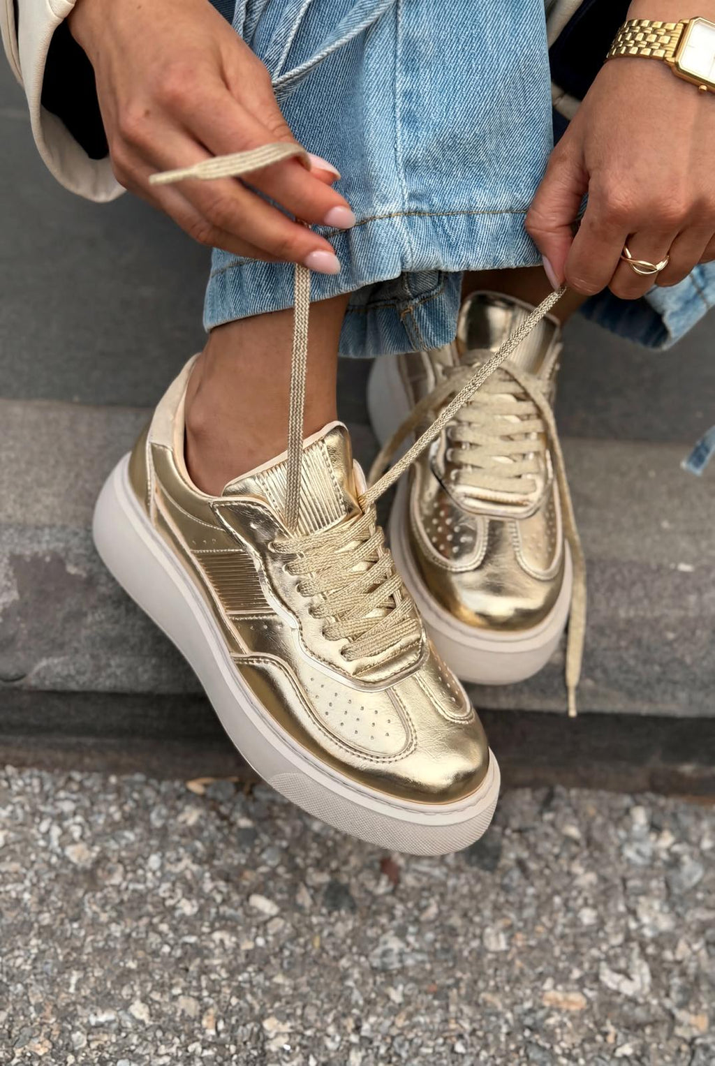 Larisa Gold Patent Faux Leather Women's Sneakers