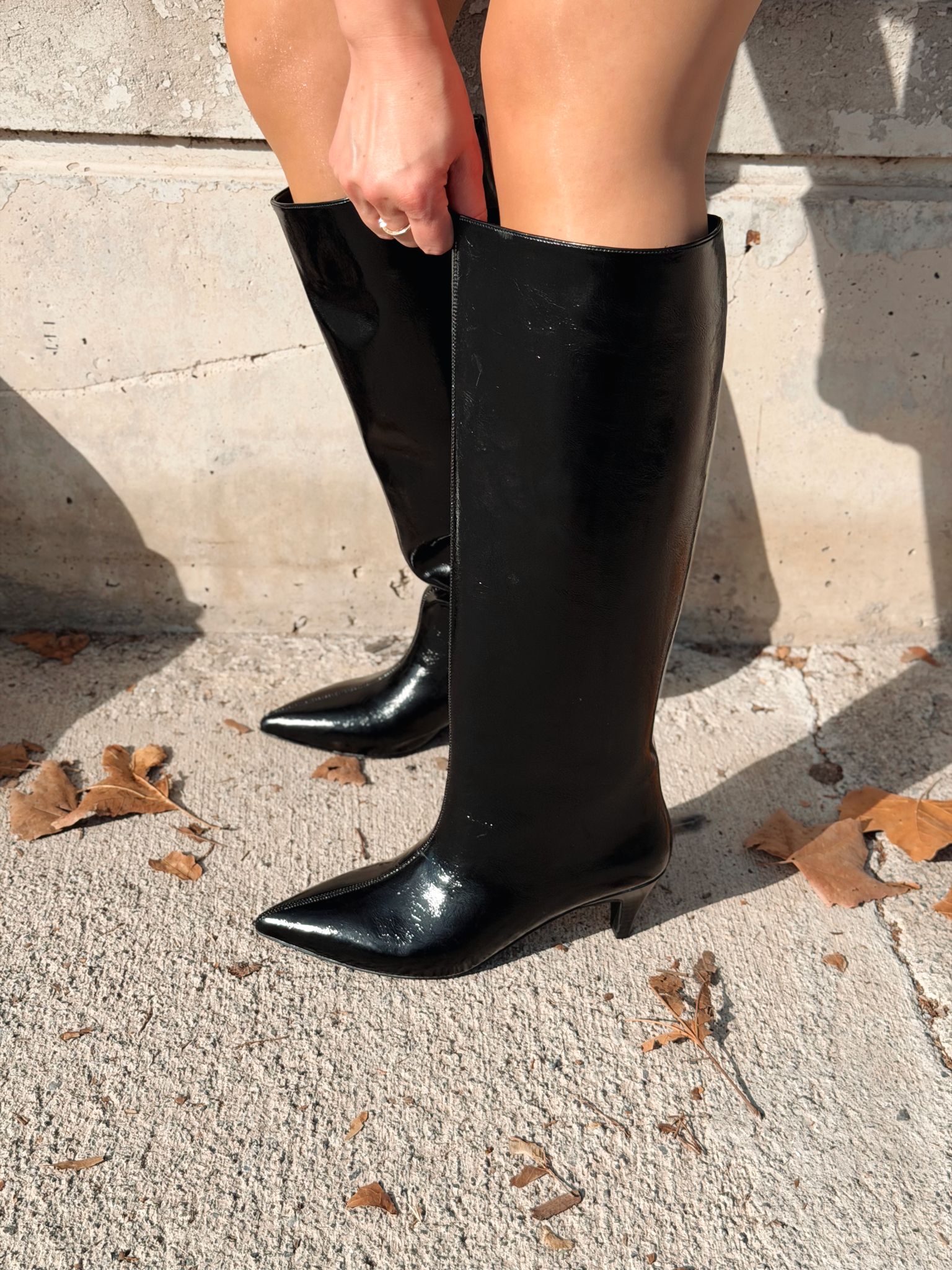 Remni Black Patent Faux Leather Pumps Boots Women's