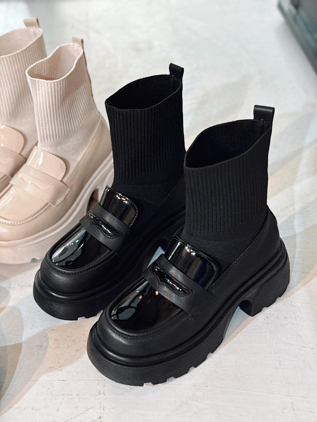 Celora Black Knit Women's Chunky Sole Boots