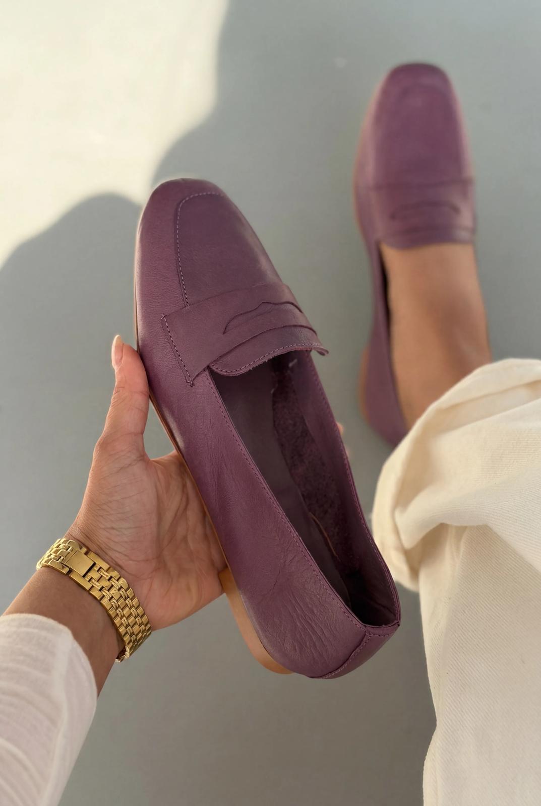 Melniel Purple Genuine Leather Women's Loafers