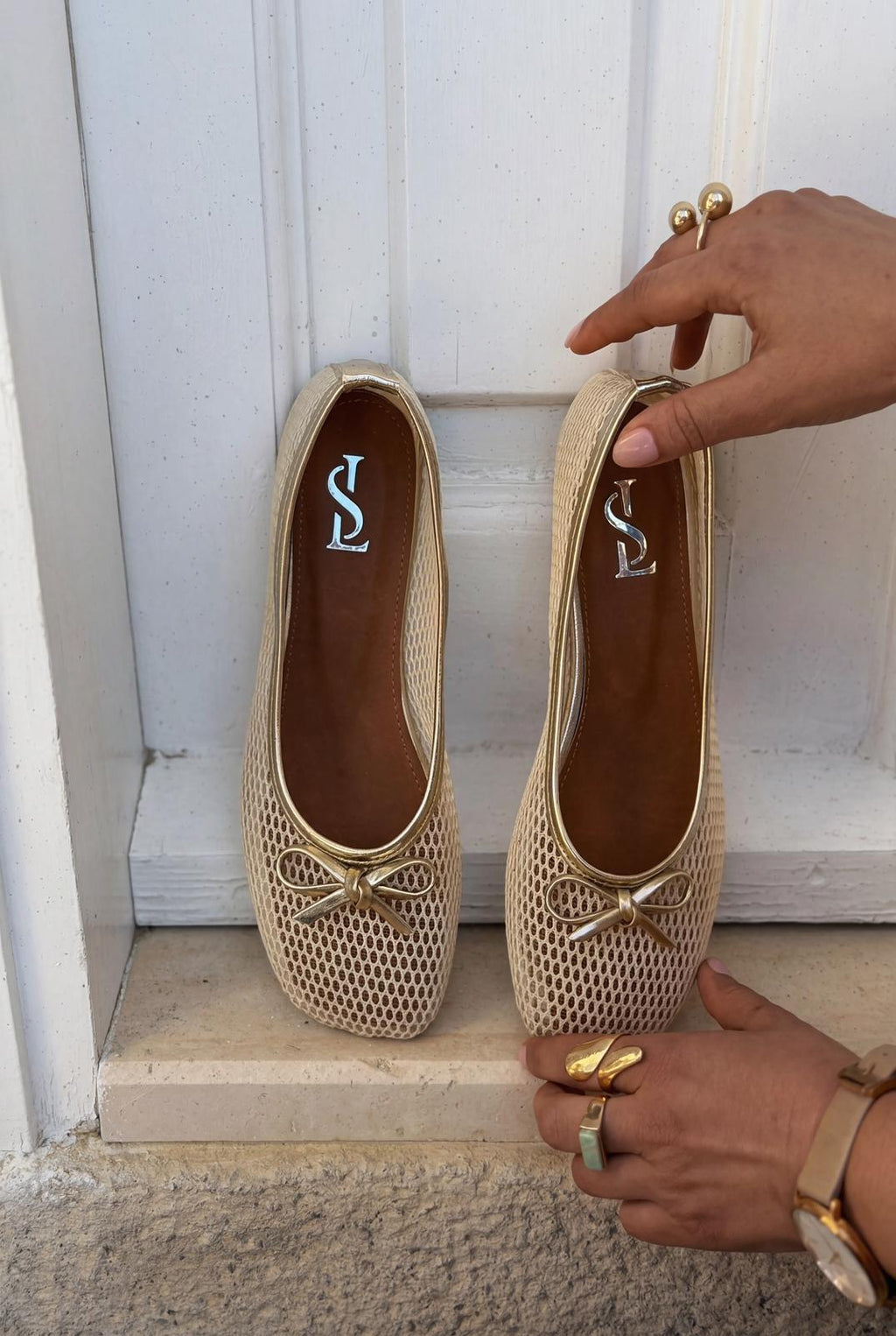 Torina Beige Mesh Women's Flats