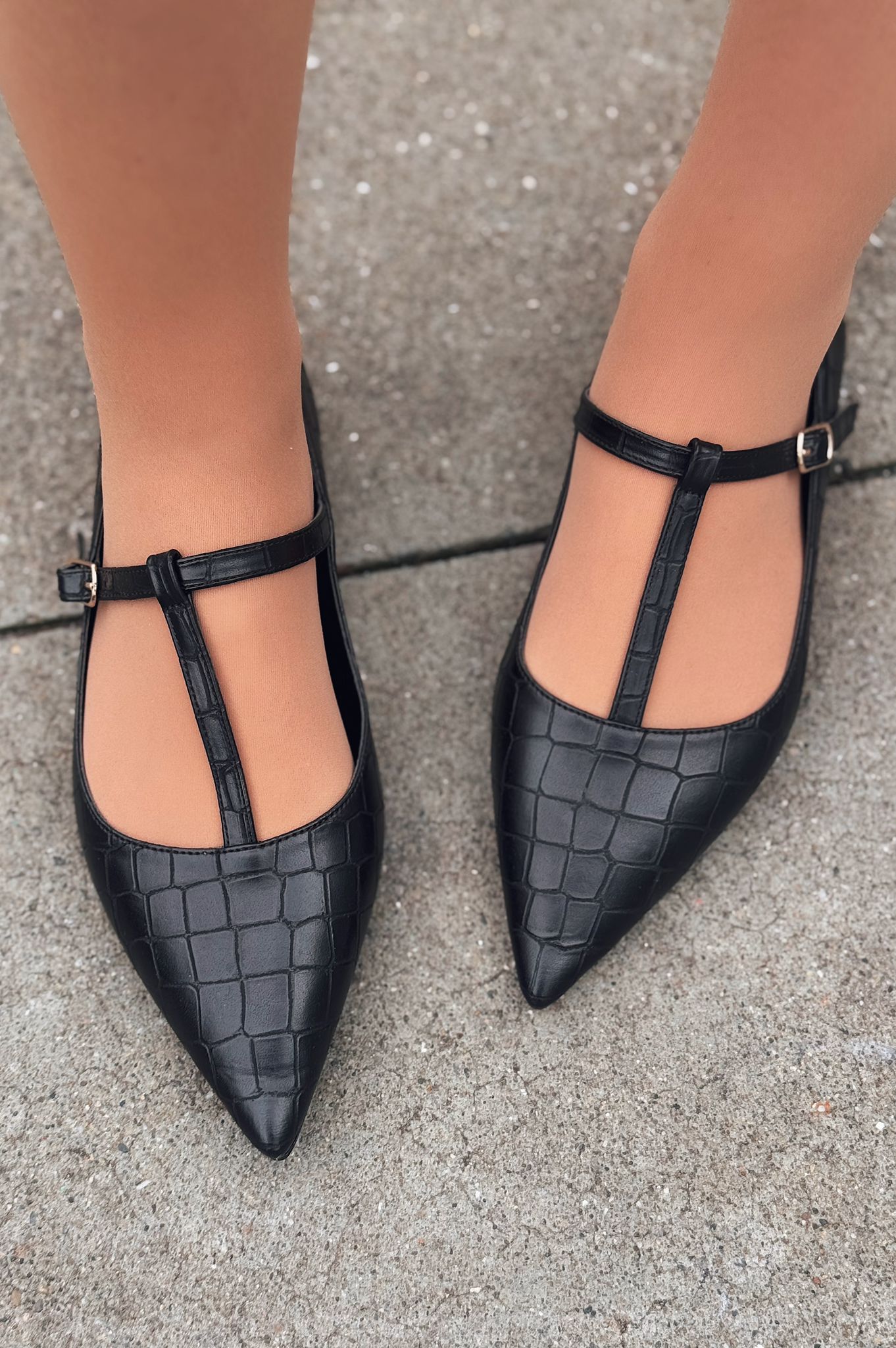 Cormel Black Croc-Embossed Faux Leather Women's Flats