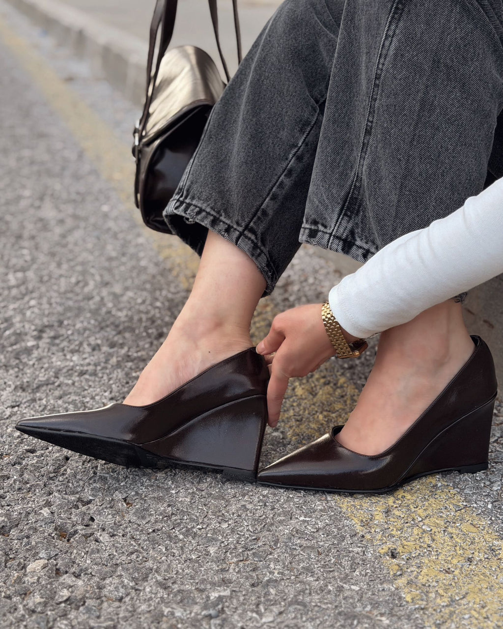 Mariel Light Brown Faux Leather Women's Wedge Stilettos