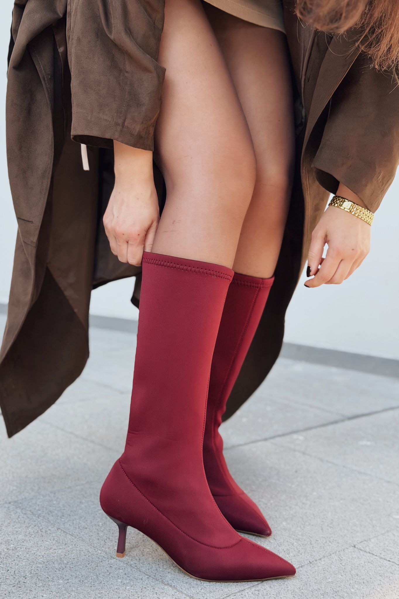 Ralve Women's Pumps Stretch Boots Bordeaux Scuba Fabric