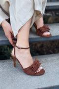 Yanoxse Brown Satin Bow Detail Women's Pumps