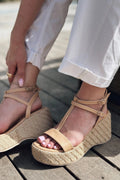 Rowsen Nude Faux Leather Strap Detail Wedge Pumps