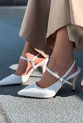 Lorent White Crinkled Faux Leather Women's Stilettos