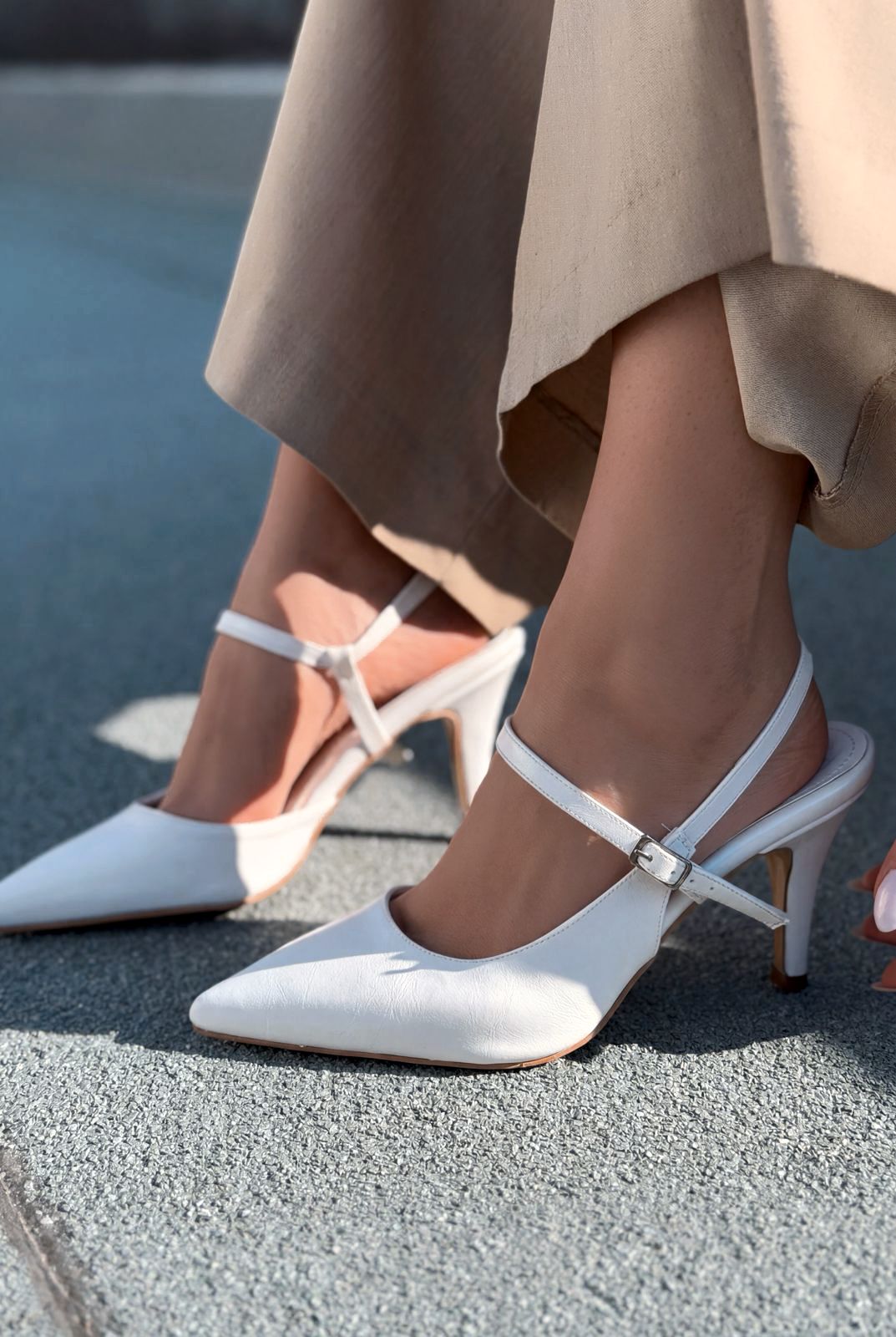 Lorent White Crinkled Faux Leather Women's Stilettos