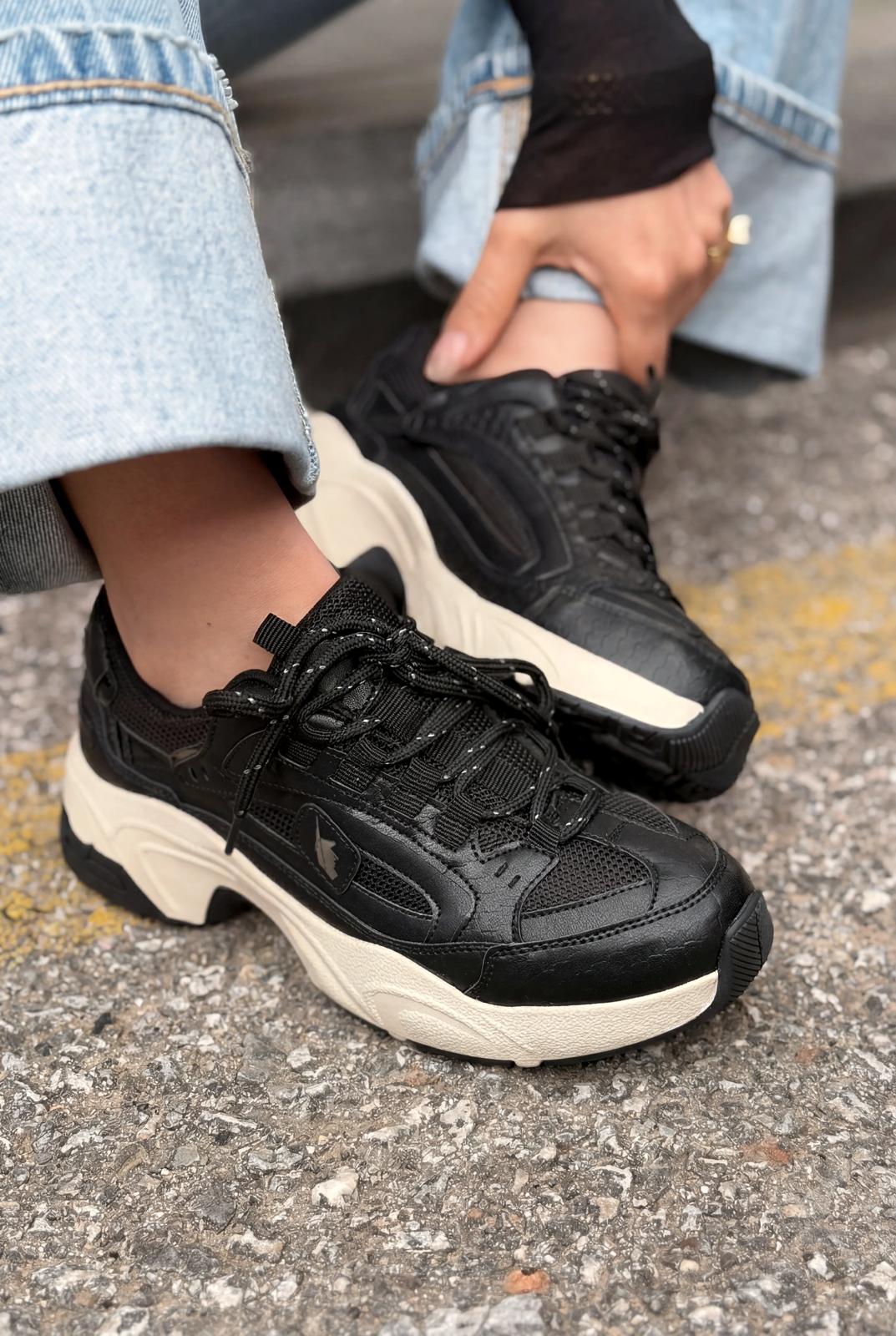 Norser Black Genuine Leather Women's Sneakers